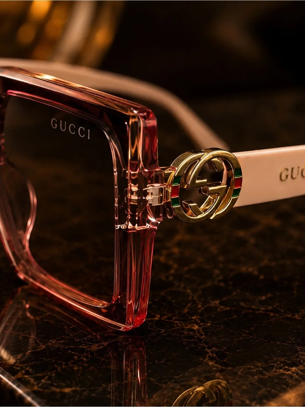 Gucci Pink Square Frame Women's Sunglasses